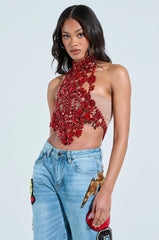 BURNING PASSION RHINESTONE MOCK NECK TOP
