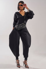 COMFY COZY SWEATSHIRT JUMPSUIT IN BLACK
