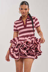 OFFICE SIREN STRIPED SHIRT DRESS IN BURGUNDY