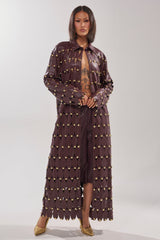 THE SNEAK PEEK STUDDED PU LONG CARDIGAN IN BURGUNDY