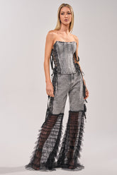 TICKED AND TIED LACE DETAIL FLARE DENIM