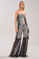 TICKED AND TIED LACE DETAIL FLARE DENIM