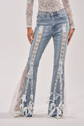 LOVE ME LIKE THAT LACE UP FLARE DENIM