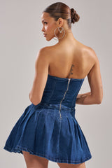LACE ME UP DENIM MINI DRESS