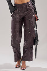 THE BEST PLUM FAUX LEATHER CARGO TROUSER