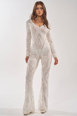 WATCH ME WORK EMBELLISHED SEQUIN JUMPSUIT IN WHITE