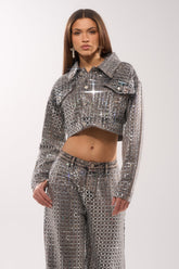 PICK N CHOOSE RHINESTONE DENIM JACKET IN GREY