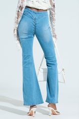 CINCHED UP DENIM PANTS IN LIGHT BLUE DENIM
