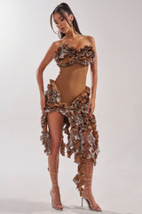 CITY LIGHTS RUFFLE MIDI DRESS IN BRONZE