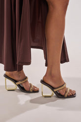 AZALEA WANG BESSIE CHOCOLATE CROC GOLD EMBELLISHED WEDGE SANDAL