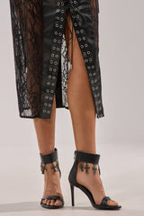 AKIRA GOLD CLERGY BLACK EMBELLISHED SEXY STRAP STILETTO HEEL