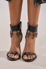 AKIRA GOLD CLERGY BLACK EMBELLISHED SEXY STRAP STILETTO HEEL