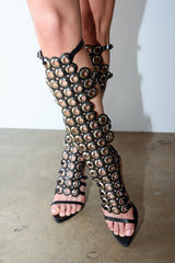 AZALEA WANG ELLINOR BLACK GROMMET DETAIL GLADIATOR SANDAL