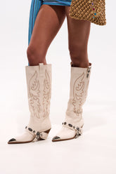AZALEA WANG GERVASE BONE PU SILVER HARDWARE WESTERN BOOT