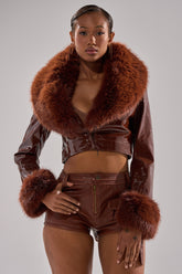 GISELE FUR TRIM MOTO IN PATENT
