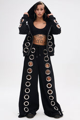 THROUGH THE NIGHT WIDE LEG SWEATPANT WITH HOLES