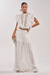 CALLED OUT SATIN PLEATED PALAZZO PANT IN WHITE