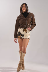 KIRA SUEDE EFFECT HOODED MOTO