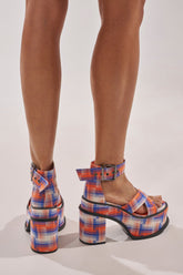AZALEA WANG JAETYN ORANGE PLAID CHUNKY PUMP