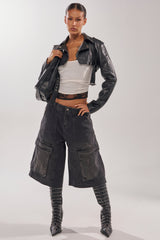 LANA DENIM JORT IN BLACK WASH DENIM
