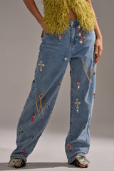 FEELING THE DIFFERENCE EMBELLISHED RELAXED DENIM