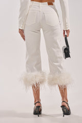 TRIPPY LIKE ME DENIM PANT WITH FEATHER