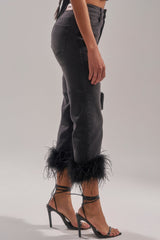 TRIPPY LIKE ME DENIM PANT WITH FEATHER