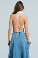 MIAMI NIGHTS HALTER NECK TIE BACK TOP IN WHITE