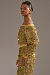 PRETTY IN GOLD OFF THE SHOULDER SWEATSHIRT