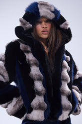 SUPERNOVA PANELED FAUX FUR IN BLUE MULTI