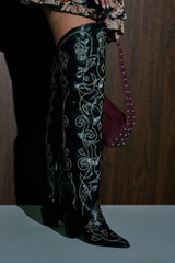 AZALEA WANG KESS BLACK WESTERN THIGH HIGH CHUNKY BOOT