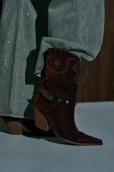 AZALEA WANG NEITH BURNT ORANGE DENIM WESTERN BOOTIE