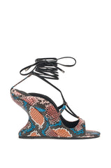 AZALEA WANG ORENA SNAKE MULTI WEDGE LACE UP SANDAL