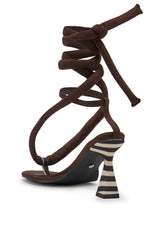 AZALEA WANG RAMIEL CHOCOLATE FAUX SUEDE COLOR BLOCKED CHUNKY SANDAL