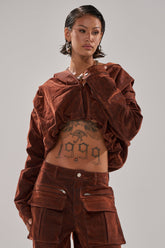 THINK ABOUT YOU ALL THE TIME VELVET DENIM LONG SLEEVE TOP