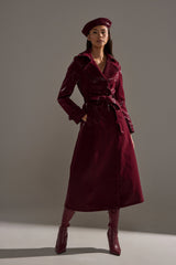 SANDO LIQUID VELVET TRENCH IN BURGUNDY