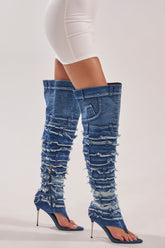 AZALEA WANG SENA DENIM STILETTO OPEN TOE BOOT