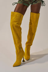 AZALEA WANG STEPHAN YELLOW FAUX SUEDE CHUNKY BOOT