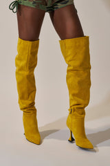 AZALEA WANG STEPHAN YELLOW FAUX SUEDE CHUNKY BOOT