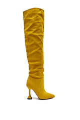 AZALEA WANG STEPHAN YELLOW FAUX SUEDE CHUNKY BOOT