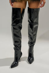 AZALEA WANG SUNSHINE THIGH HIGH BLACK PU STILETTO BOOT