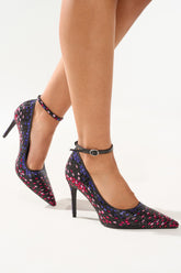 AZALEA WANG TEAGAN BLACK MULTI RHINESTONE STRAP PUMP