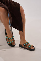 AZALEA WANG UZUMATI LEOPARD SLIP ON SANDAL WITH STONES