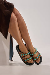 AZALEA WANG UZUMATI LEOPARD SLIP ON SANDAL WITH STONES