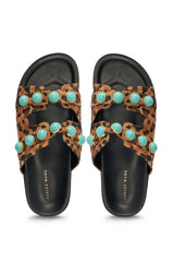 AZALEA WANG UZUMATI LEOPARD SLIP ON SANDAL WITH STONES