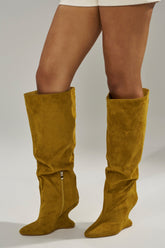 AZALEA WANG VINCE MUSTARD FAUX SUEDE WEDGE BOOT