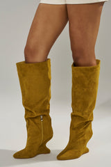 AZALEA WANG VINCE MUSTARD FAUX SUEDE WEDGE BOOT