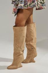 AZALEA WANG VINCE NUDE FAUX SUEDE WEDGE BOOT