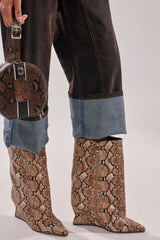 AZALEA WANG VINCI SNAKE PU PRINT WEDGE BOOTIE