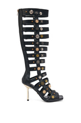 AZALWA WANG GOLD WENTWORTH GLADIATOR TWO TONED HARDWARE EMBELLISHED OPEN TOE SANDAL